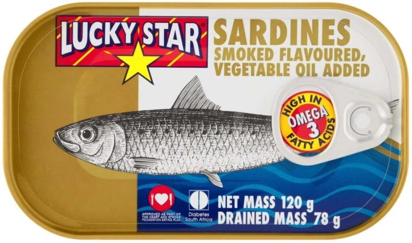 Lucky Star Sardines Smoked in vegetable oil Sea Foods (120 g, Pack of 50)