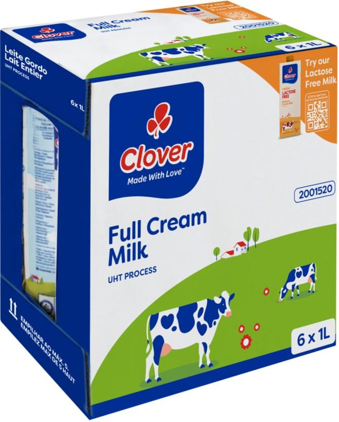 Clover Full Cream Long Life Milk, Plain Flavour (6 x 1 L)