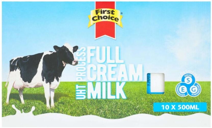 First Choice Full Cream Long Life Milk, Mo Flavour Flavour (10 x 500 ml)