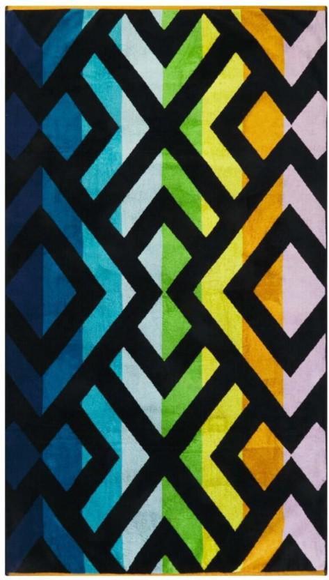 Home Living Velour Ethnic Stripe Cotton Beach Towel (Multicolour, 180 cm x 100 cm)