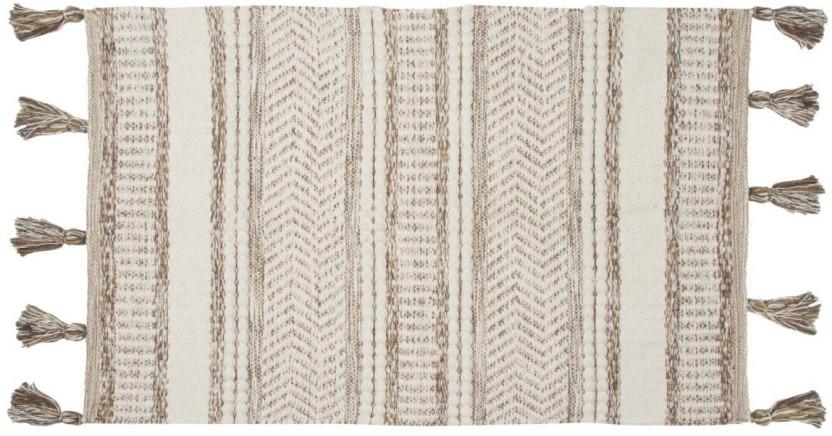 Home Living Cotton Rectangle Shape Carpet (60 cm x 45 cm, Beige)