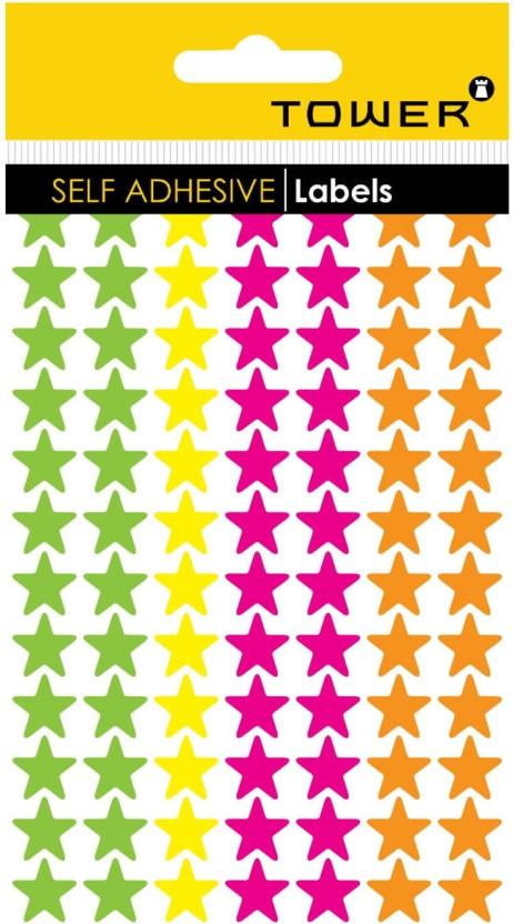 Tower 0.115 m Stars Fluorescent Colour Mix Pack Non-reusable Sticker (Pack of 1)