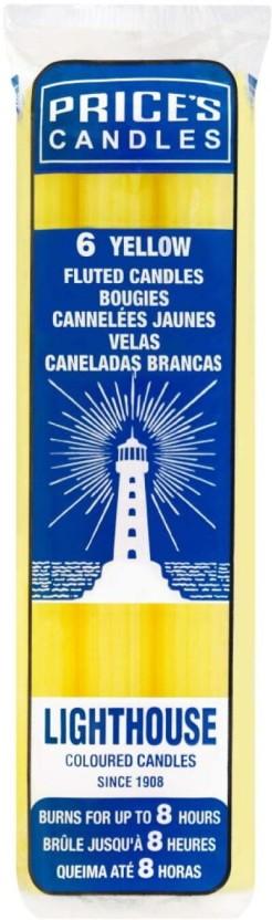 Price's Lighthouse Coloured Candles (Yellow, Pack of 12)