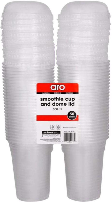ARO (Pack of 50) Fruit Cup & Dome Lid Water/Juice Glass Set (350 ml, White)