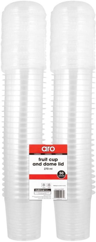 ARO (Pack of 50) Smoothie Cup & Dome Lid Water/Juice Glass Set (270 ml, White)
