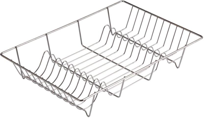 Primaries Large Dish Rack Carbon Steel Dish Drainer Kitchen Rack (Silver)