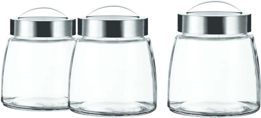 Consol Glass Tea Coffee & Sugar Container  - 11.64 l (Pack of 3, White)