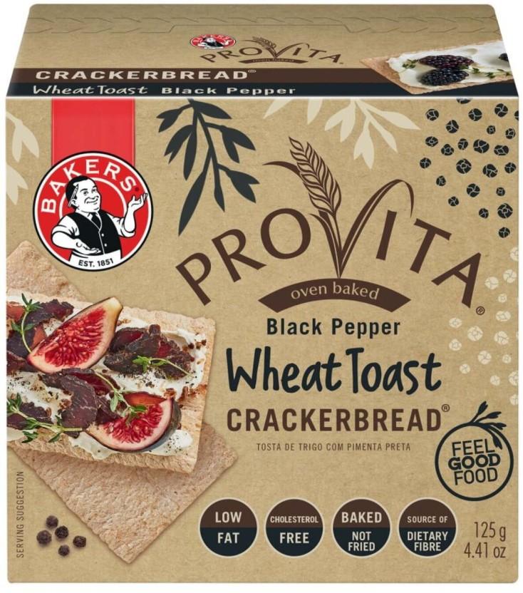 Bakers Provita Black Pepper Wheat Toast Cracker Bread Bakery Biscuit (125 g, Pack of 12)