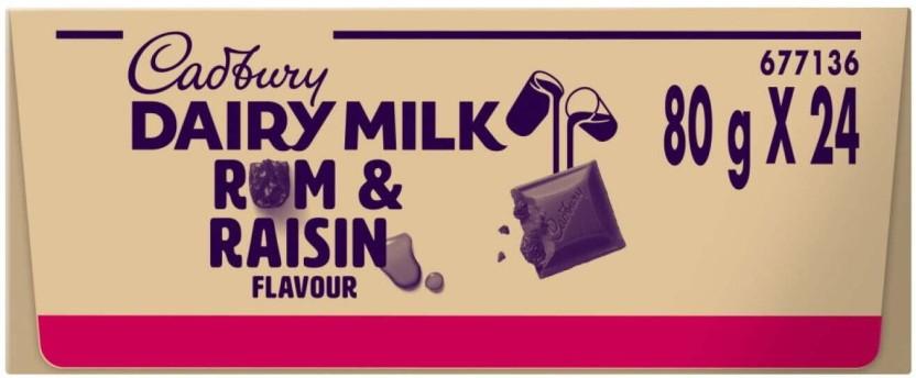 Cadbury Dairy Milk Rum and Raisin Flavour Milk Chocolate Slabs (24 x 80 g)