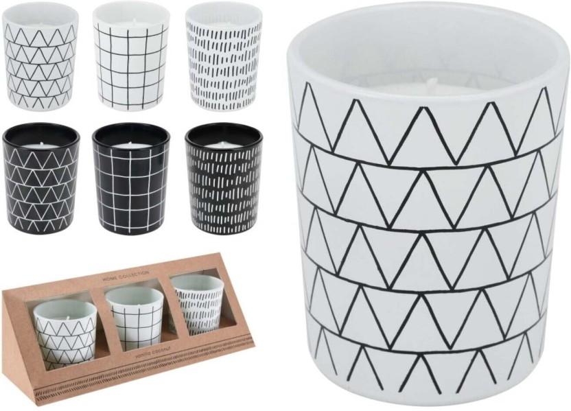 Excellent Houseware 3 Piece Onyx Candle in Printed Glass Set (Black, White, Pack of 3)