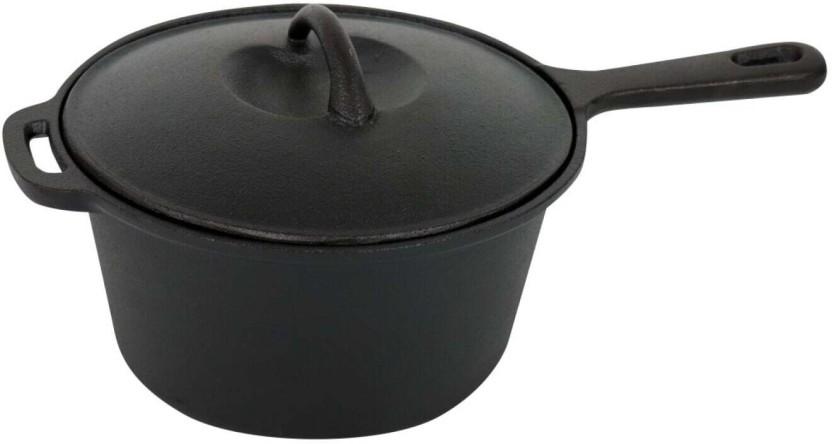 Camp Master Cast Iron Pot Pan with Lid 1.05 L capacity 18.7 cm diameter (Cast Iron, Non-stick, Induction Bottom)