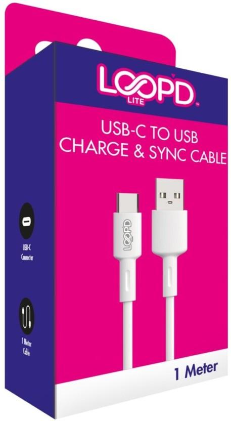 Loopd USB Type C To USB Type C 1 m Lite Type C Usb Cable (Compatible with Mobile, White, One Cable)