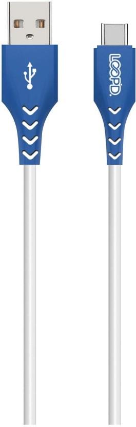 Loopd USB Type A To USB Type C 1.2 m Type C to USB Cable (Compatible with Mobile, Tablet, Power Bank, Blue, One Cable)