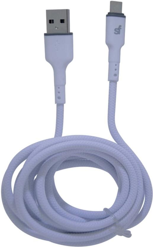Superfly USB Type A To USB Type C 2 m 2.4A Lightning Cable (Compatible with Mobile, Tablet, Power Bank, White, One Cable)