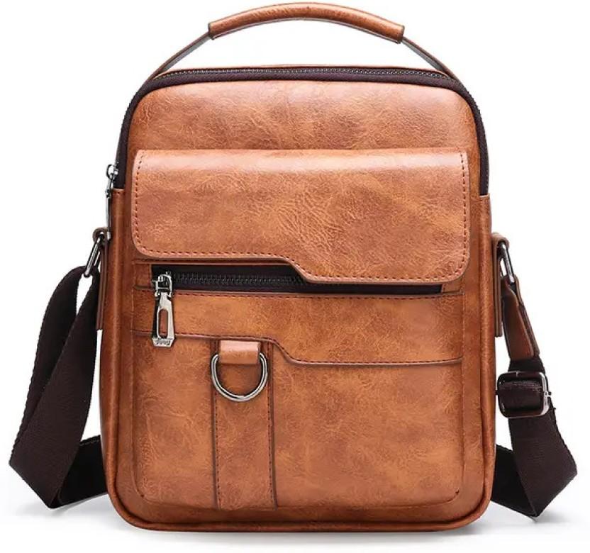CAPTAIN K PRODUCTS Leather Men Shoulder Bag Crossbody Laptop Backpack (Brown)