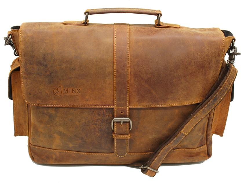 Minx Dominician Leather Laptop Bag Messenger Bag (Brown, 9 L)