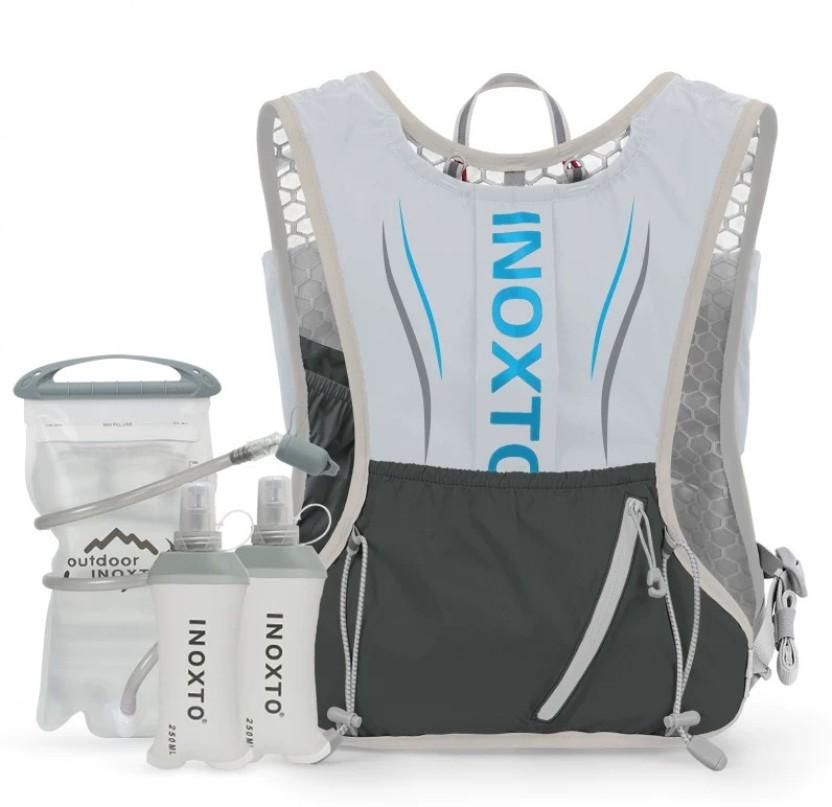 INOXTO Waterproof 5L running Pack with1.5L bladder and 2*250ml soft flasks Backpack (Grey, Black, 5 L)