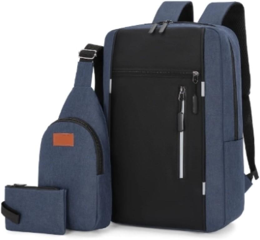 SM Waterproof School Bag Laptop Backpack Laptop Backpack (Blue, Black)