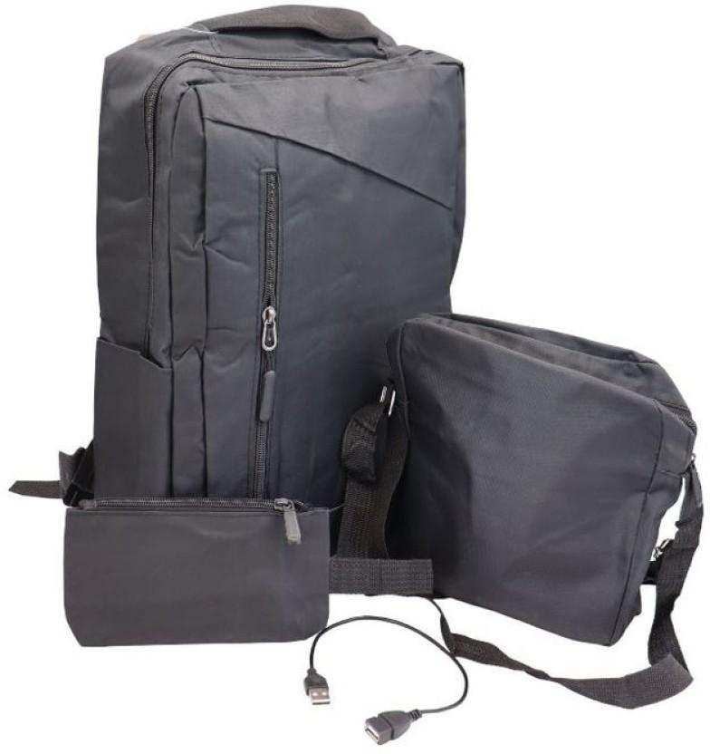 per 3-Piece Laptop Backpack Set With USB Charging Port Laptop Backpack (Black)