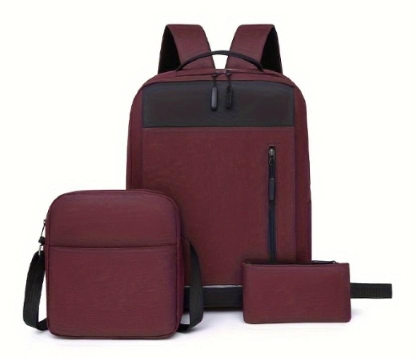 SM 3 Piece Laptop School Backpack With USB Charging Laptop Backpack (Maroon)