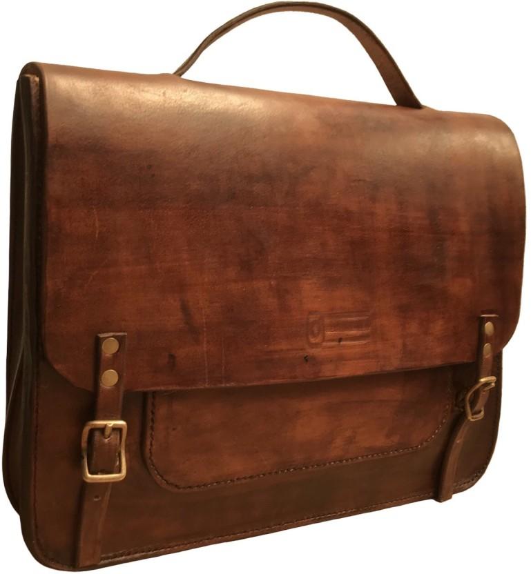 Leather Laptop Bag Laptop Briefcase Waterproof Messenger Bag (Brown, 10 L)