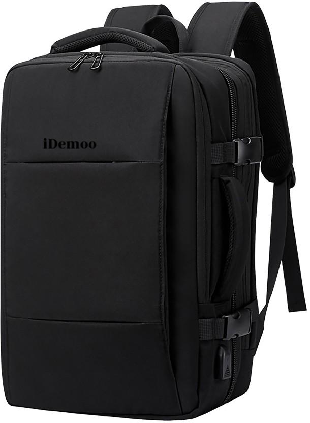 iDemoo Expandable 16 Inch Laptop Backpack with USB Charging - BLACK Laptop Backpack (Black)