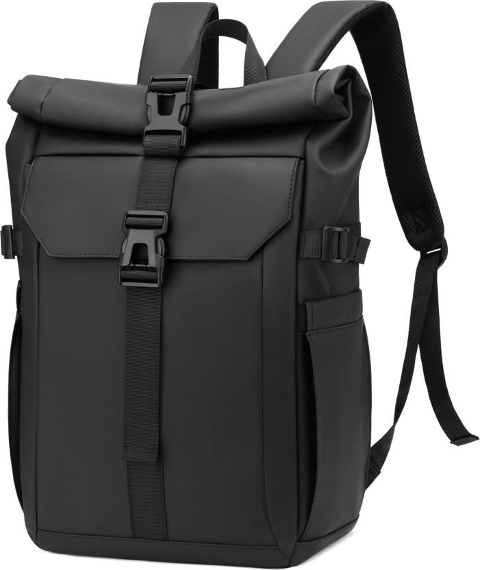 Clanco 15.6" Black Laptop Rolltop Backpack Laptop Backpack (Black)