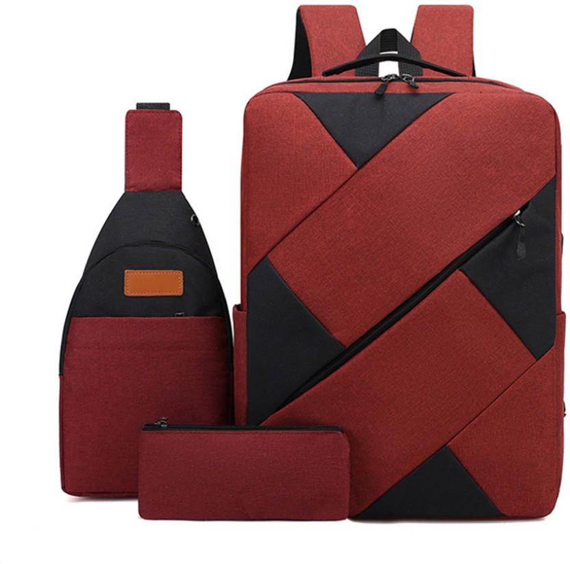 ALANES 3-Piece Men or Women Travel Laptop Backpack - School Shoulder Bag - Red Laptop Backpack (Red, Black)