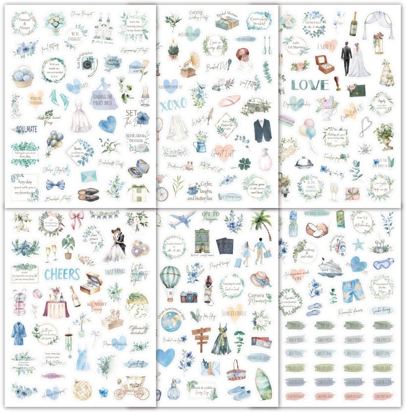 Unbranded 21.5 cm 6 Sheets Wedding & Event Planner Stickers – 273 Decorative Stickers for Scrapbooking, Journals & Party Planning Non-reusable Sticker (Pack of 6)