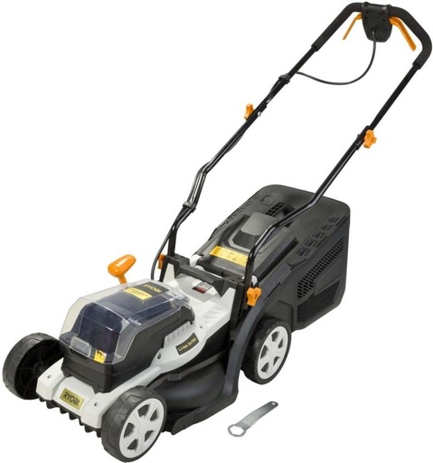[LWMH2FV8H3T8MQVX] Ryobi Li-ion Cordless Battery & AC Adapter Rotary Push Lawn Mower (Black, White)