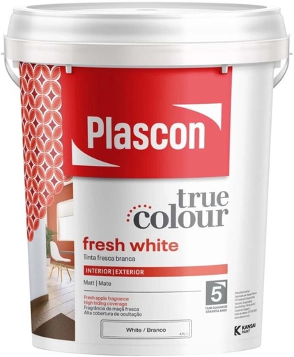 [WNTH7ZAG9ZSZHV8V] Plascon True Colour Fresh White Fresh White Emulsion Wall Paint (20 L)