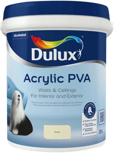 [WNTH7ZAGZZP4R8UV] Dulux Acrylic PVA Ivory Ivory Emulsion Wall Paint (20 L)