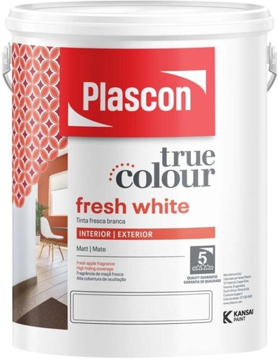 [WNTH7ZAGAVHYY9DN] Plascon True Colour Fresh White Fresh White Emulsion Wall Paint (5 L)