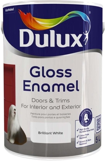 [WNTH7ZAKJANQ57XA] Dulux Gloss Enamel Brilliant white Brilliant White Emulsion Wall Paint (5 L)