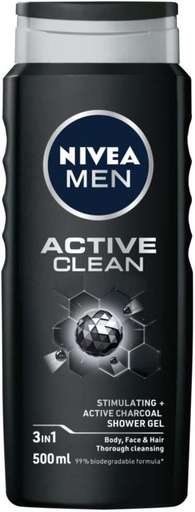 [BDWH4YGG6E3E6ZDB] Nivea Men Active Clean Shower Gel Body Wash (12 x 500 ml)
