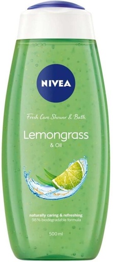 [BDWHFTE92FHBEVSQ] Nivea Fresh Care Lemongrass & Oil Shower & Bath Body Wash (6 x 500 ml)
