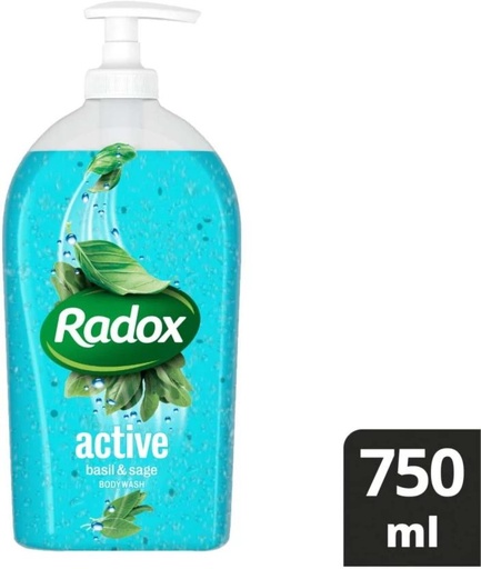 [BDWHFTE9HEGFHQTG] Radox Active Basil & Sage Body Wash Body Wash (12 x 750 ml)