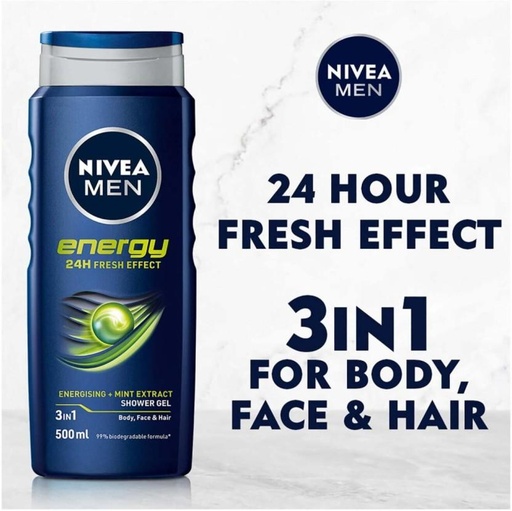 [BDWH7RHEPHZXZVVV] Nivea Shower Gel Energy For Men Body Wash (12 x 500 ml)