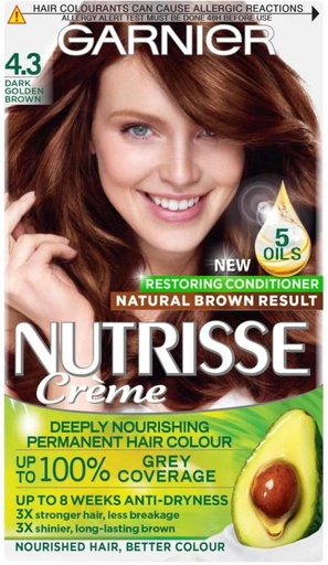 [HCUH4V9CNCTTMGZ2] Garnier Nutrisse Creme 4.3 Dark Golden Brown , Brown