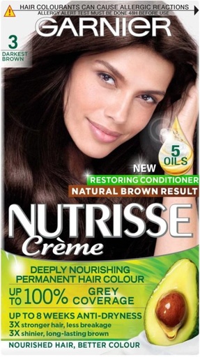 [HCUH4V9CUCGQRFJH] Garnier Nutrisse Creme 3 Darkest Brown , Brown
