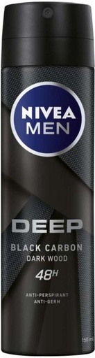 [DEOHFRVUDJW8HD7C] Nivea Deep Black Carbon Dark Wood Deodorant Spray  -  For Men (150 ml, Pack of 6)