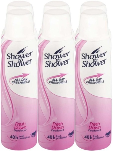 [DEOHFRWAX6BTQZ32] Shower To Shower Fresh Dawn Deodorant Spray  -  For Women (150 ml, Pack of 6)