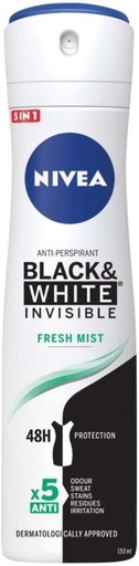 [DEOHFRWAZWQYBPVC] Nivea Antiperspirant Black & White Invisible Fresh Mint Deodorant Spray  -  For Women (150 ml, Pack of 6)