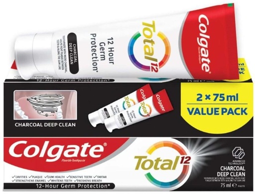 [TPAHFQQBCFYK4VQY] Colgate Total 12 Charcoal Deep Clean Toothpaste (75 ml, Pack of 6)