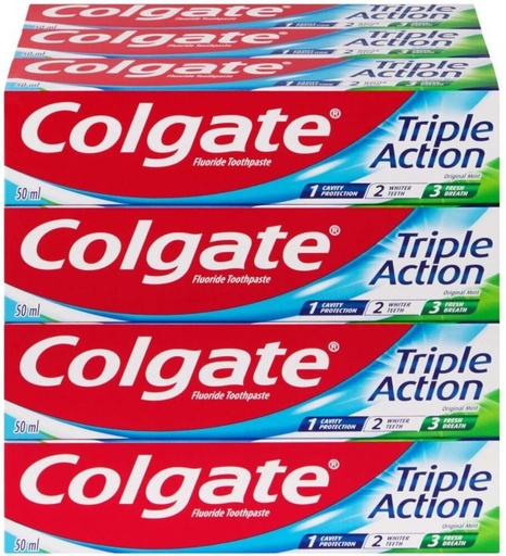 [TPAH7Z6AAPJ9RHAU] Colgate Triple Action Original Mint Toothpaste (50 ml, Pack of 12)