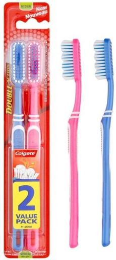 [TBUH4ZRUZZZ97ZYG] Colgate Double Action, Medium Twin Pack Soft Toothbrush (12 Toothbrushes)