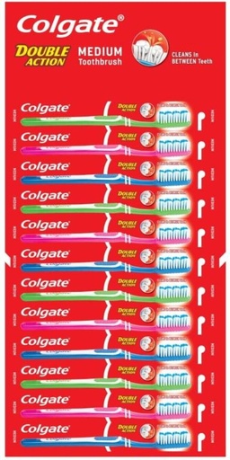 [TBUH4ZRUTTFVKWRT] Colgate Double Action Hang Card Medium Toothbrush (144 Toothbrushes)