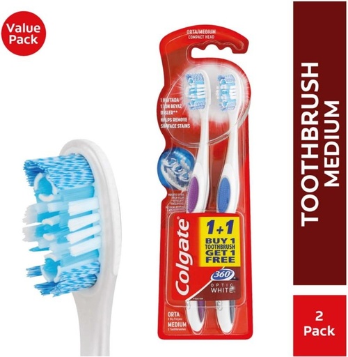 [TBUH4ZRUF8P6PGGW] Colgate 360 Optic White Luminous Medium Toothbrush (12 Toothbrushes)