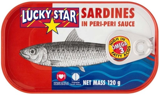 [CFDHBY4P5KQDRZ2E] Lucky Star Sardines in Peri Peri Sauce Sea Foods (120 g, Pack of 50)