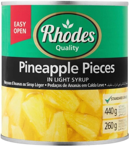[CFDHFRS7SVF5MHTU] Rhodes Pineapple Pieces in Light Syrup Fruits (440 g, Pack of 12)